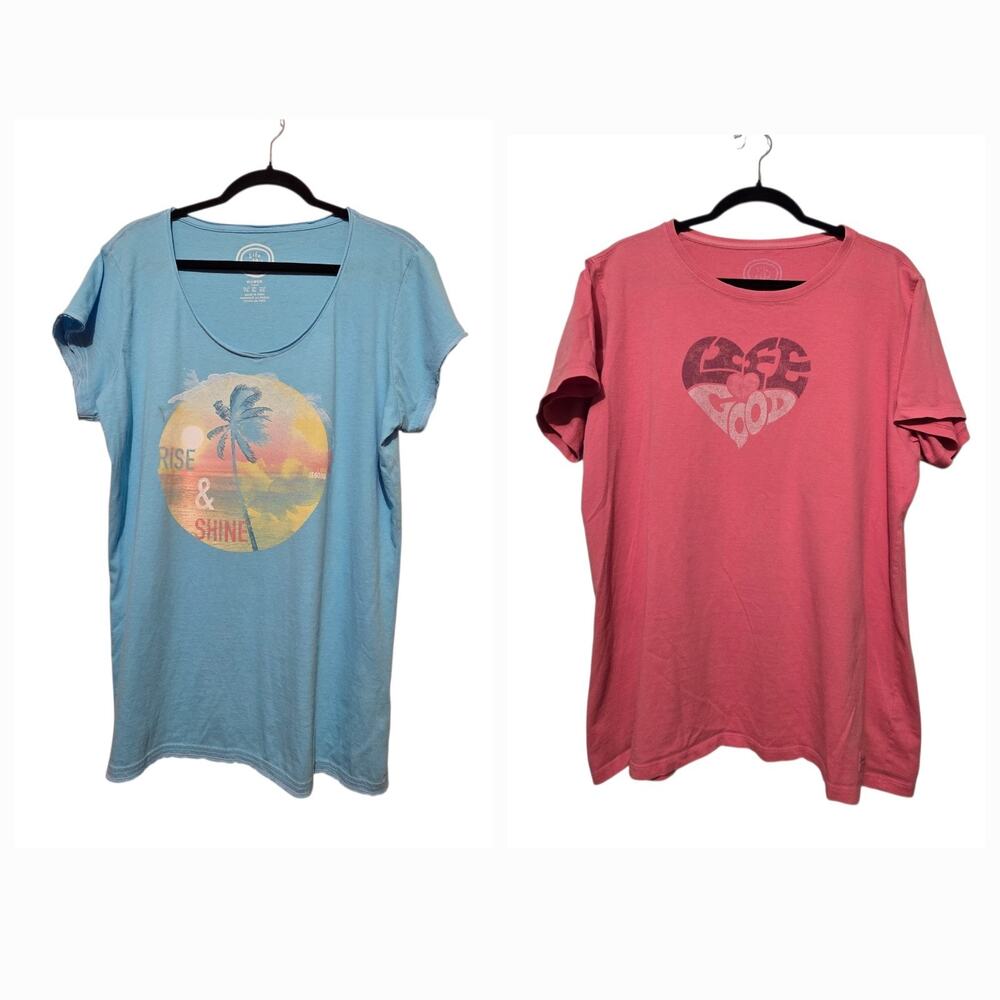 Life Is Good Set Of 2 T-Shirts Womens XL Pair Blue Rose Outdoor Peru Cotton